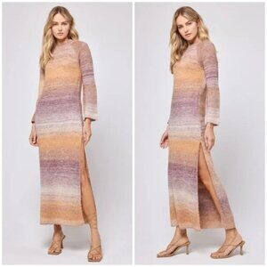 New L*Space Monroe Ribbed Mock Neck Bell Sleeve Temescal Canyon Maxi Dress NWT